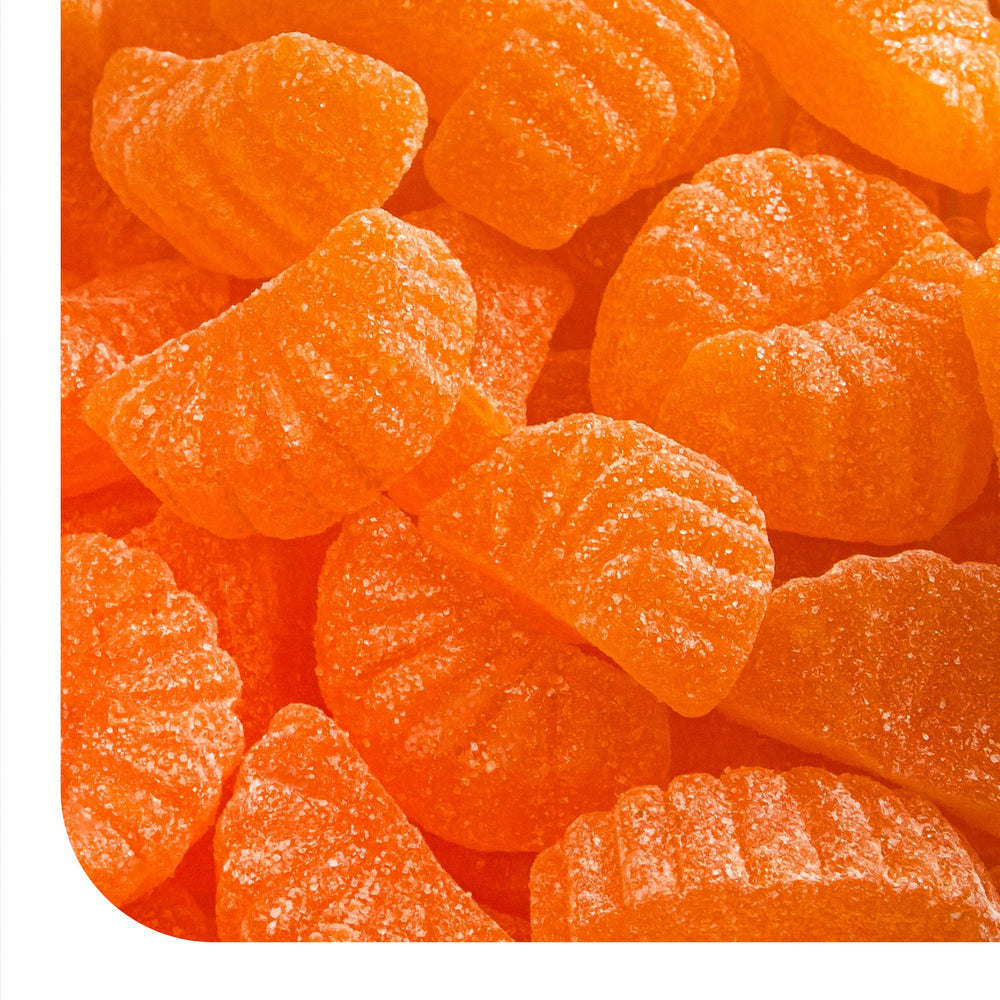 CrazyOutlet Orange Slices 2lb pack front, vibrant citrus candy ideal for snacking and party displays.