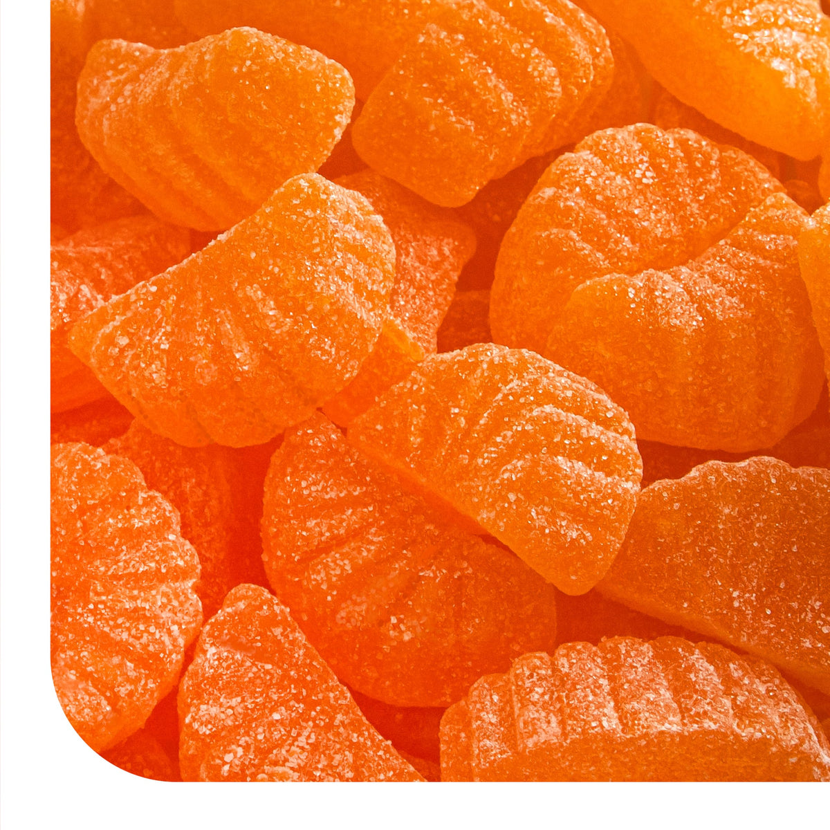 CrazyOutlet Orange Slices 2lb pack front, vibrant citrus candy ideal for snacking and party displays.