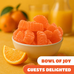 CrazyOutlet Orange Slices 2lb pack label, gelatin-free flavor for inclusive snacking.