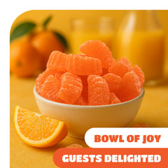 Bold orange slices with gummy texture suitable as edible cake toppers.