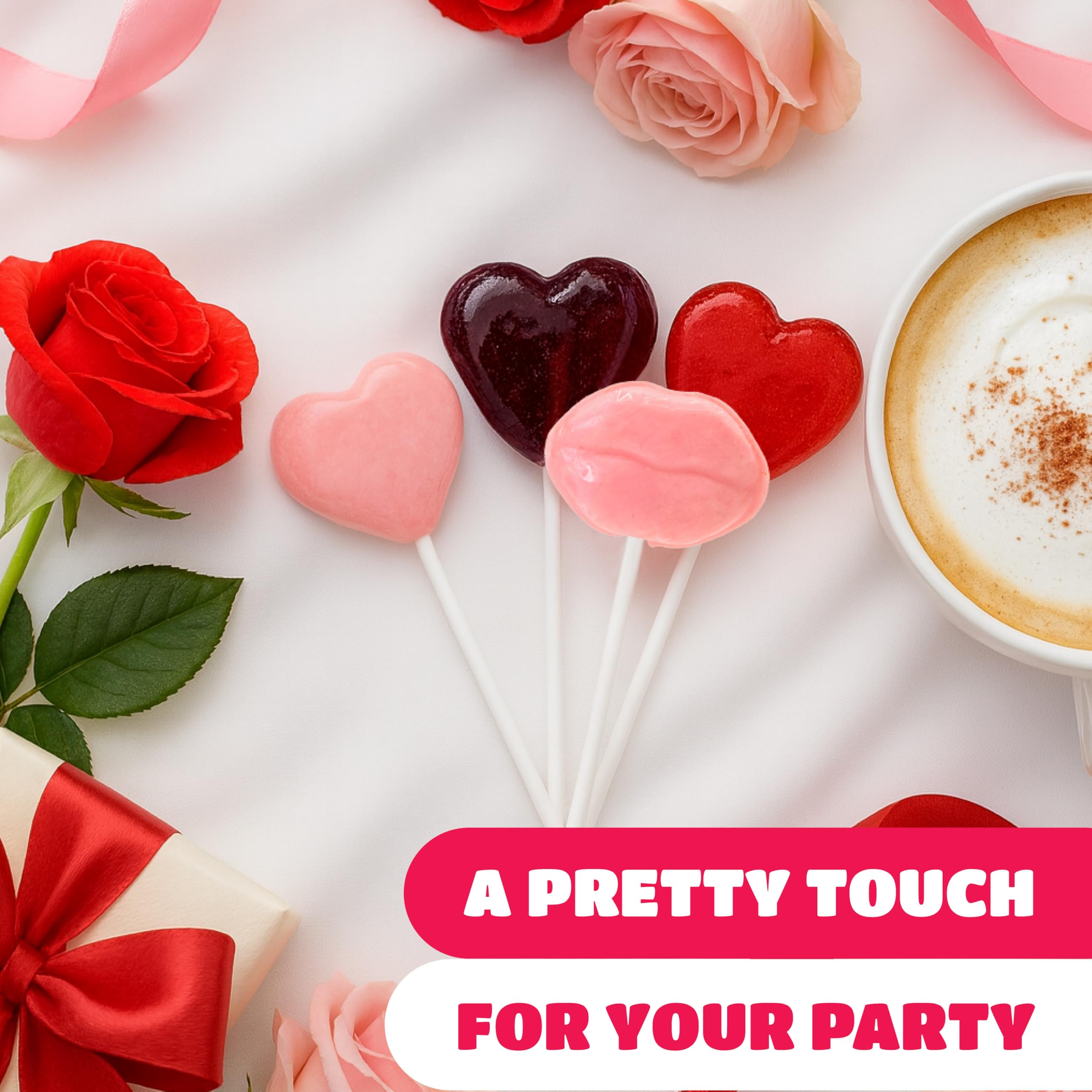 CrazyOutlet party favors featuring heart lollipops and lip pops for celebrations.