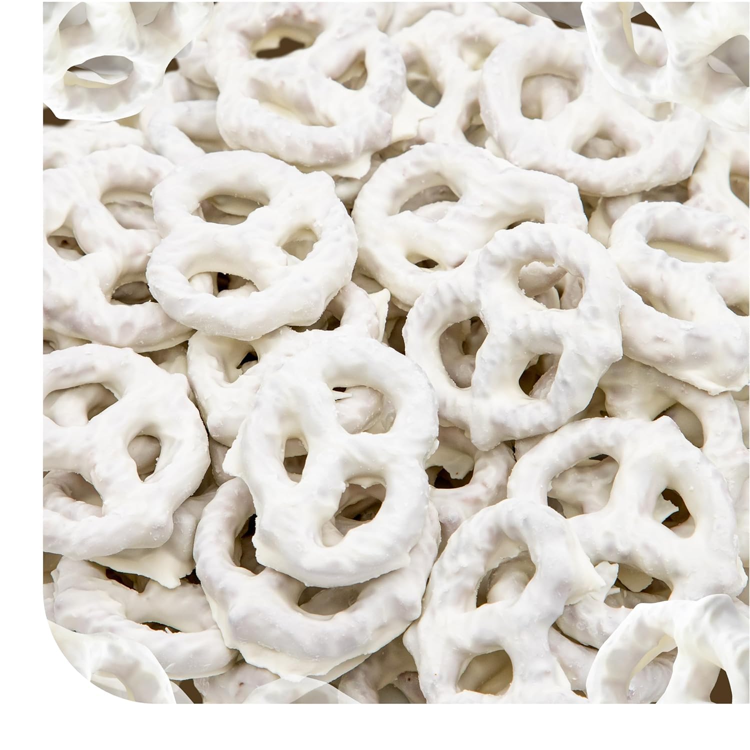 CRAZYOUTLET Yogurt Covered Pretzels close-up of creamy coating, ideal for office snacking.