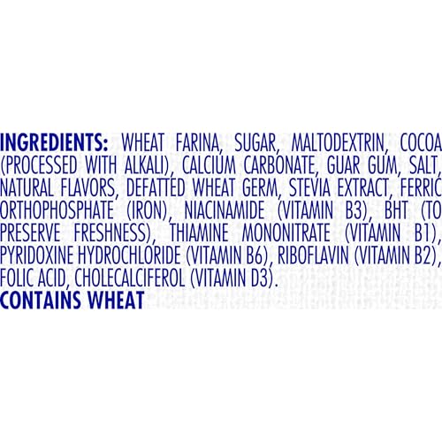 Cream of Wheat nutrition panel showing five vitamins plus vitamin D calcium and iron