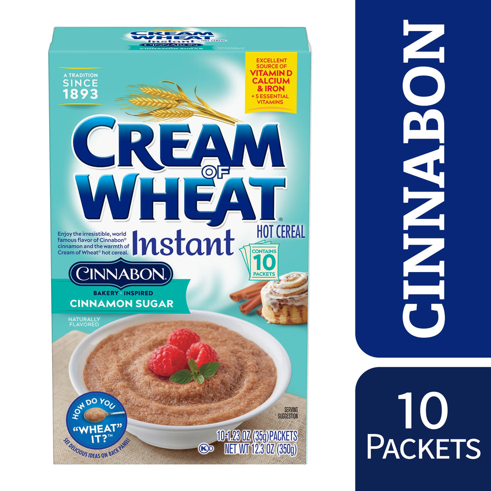 Close-up shows a cinnamon swirl on Cream of Wheat Cinnabon.