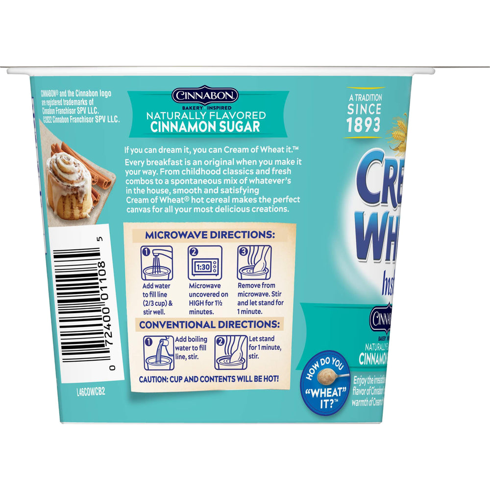Cup ready for microwave with Cream of Wheat Cinnabon To-Go Cups