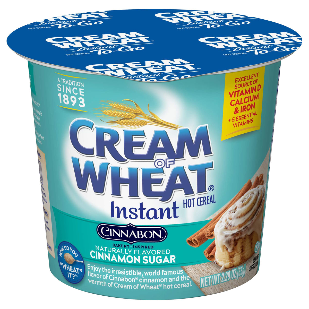 Cream of Wheat Cinnabon To-Go Cups hero image showing quick breakfast option