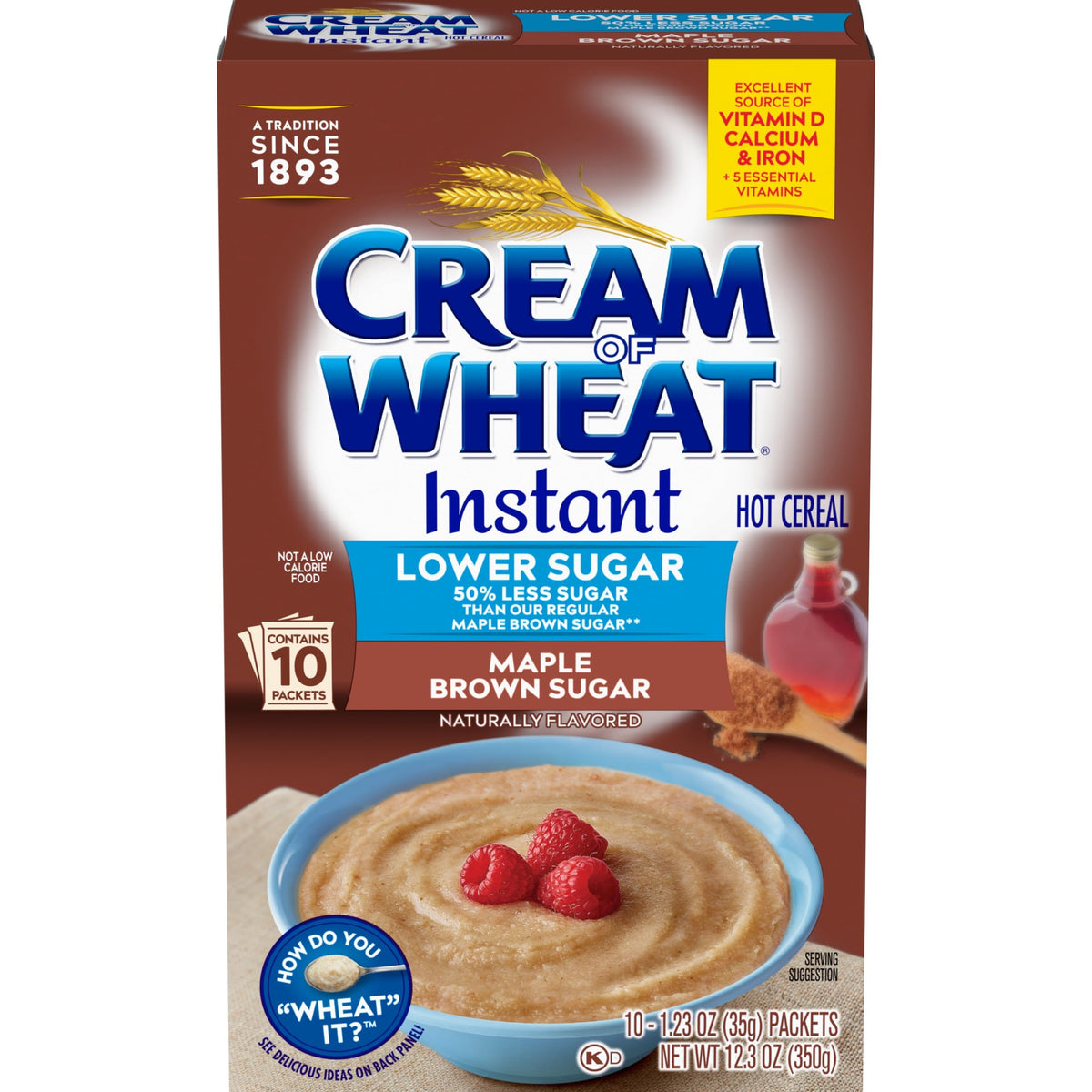 Cream of Wheat Instant Maple Brown Sugar 10 Pack box on display, convenient classic breakfast.
