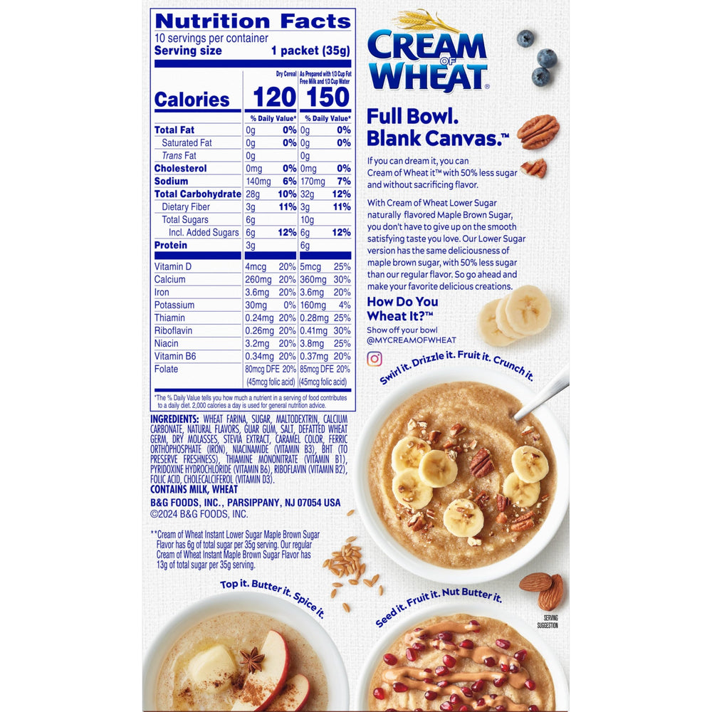 Cream of Wheat Instant Maple Brown Sugar 10 Pack steaming bowl with warm maple aroma.