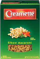 Creamette elbow macaroni pasta cooking in about 15 minutes for easy weeknight meals.