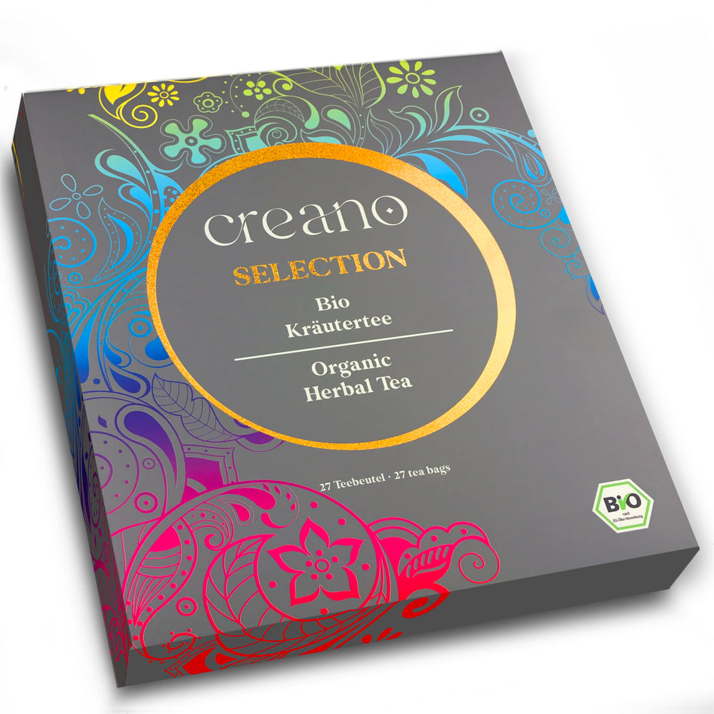 Creano nine-flavor tea blends display for diverse hot or iced brews