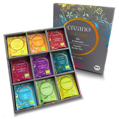 Creano Organic Herbal Tea Sampler Gift Box showcasing nine blends for gifting