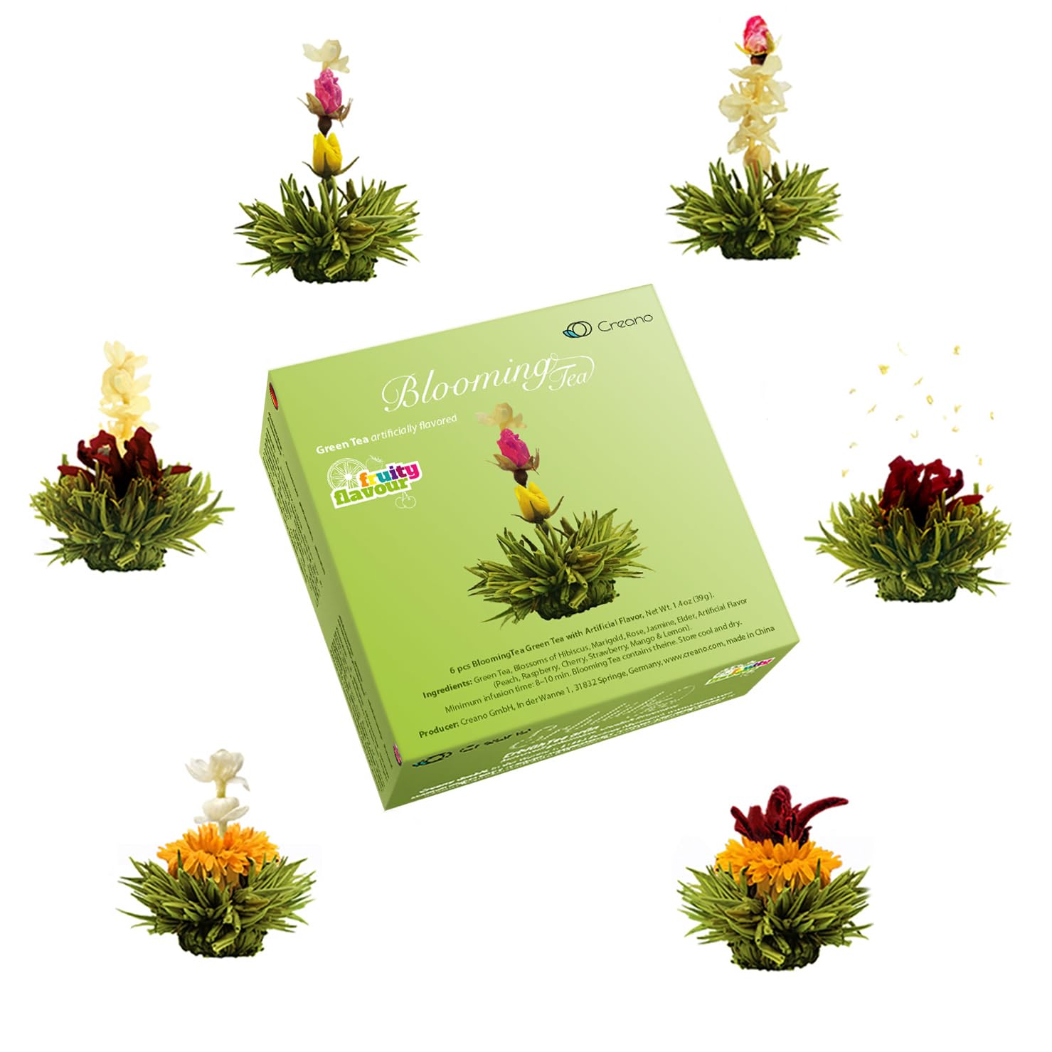 Creano blooming tea opening in the pot, creating a visual tea ceremony