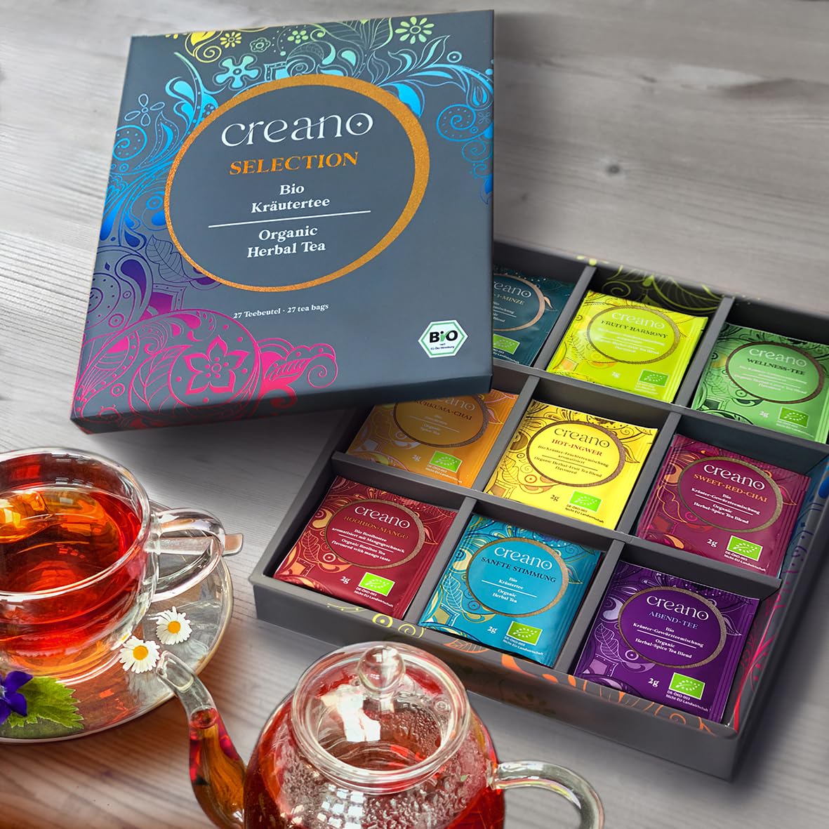 Creano Turmeric Chai tea bags with warm, spice-forward aroma