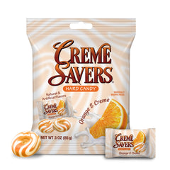 3oz Crème Savers bag with individually wrapped candies for mess-free snacking.