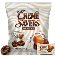 Crème Savers chocolate and caramel hard candy bag, nostalgic flavor for sharing and gifting.