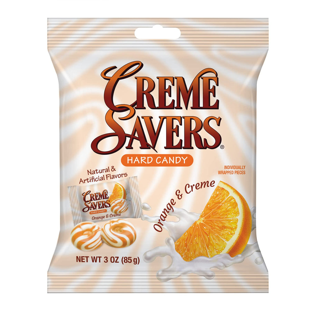 Crème Savers orange creme hard candy bag with convenient, on-the-go packaging.