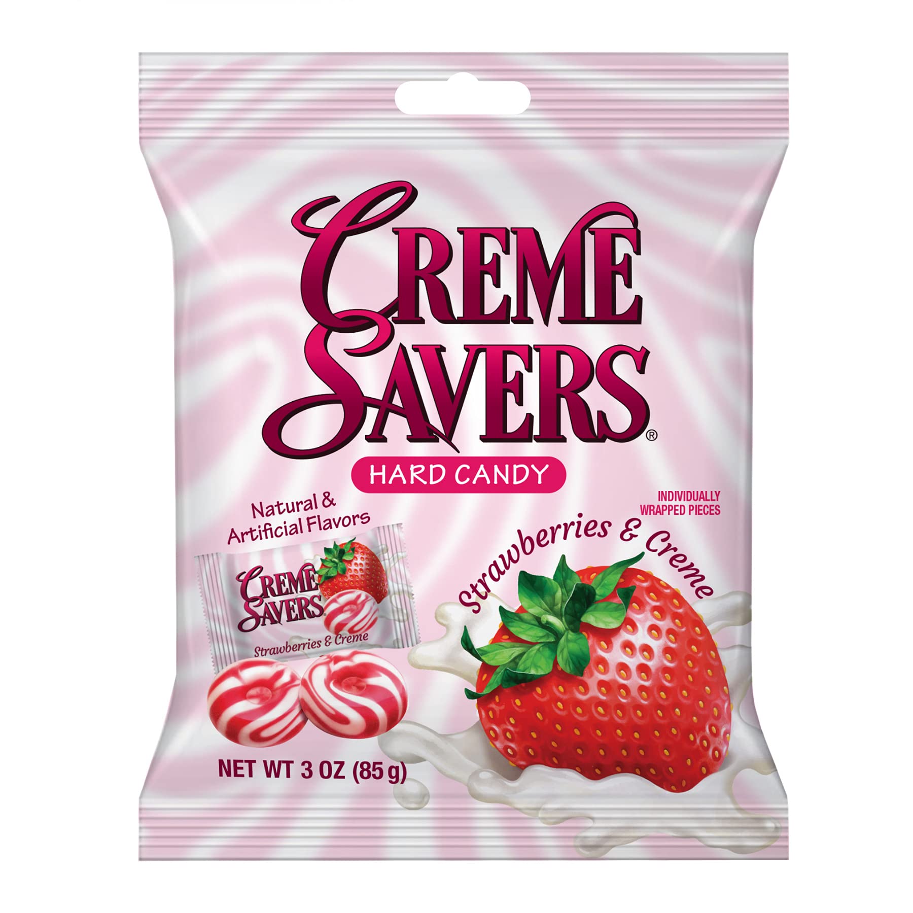 Crème Savers strawberry and creme candies in a 3oz bag ready to enjoy