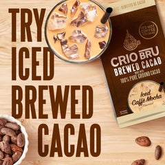 Crio Bru brewed cacao aroma steaming, reminiscent of dark chocolate.
