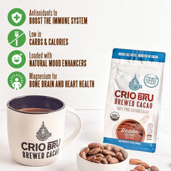 Crio Bru cacao provides flavonoids and magnesium for a nutrient-rich cup.