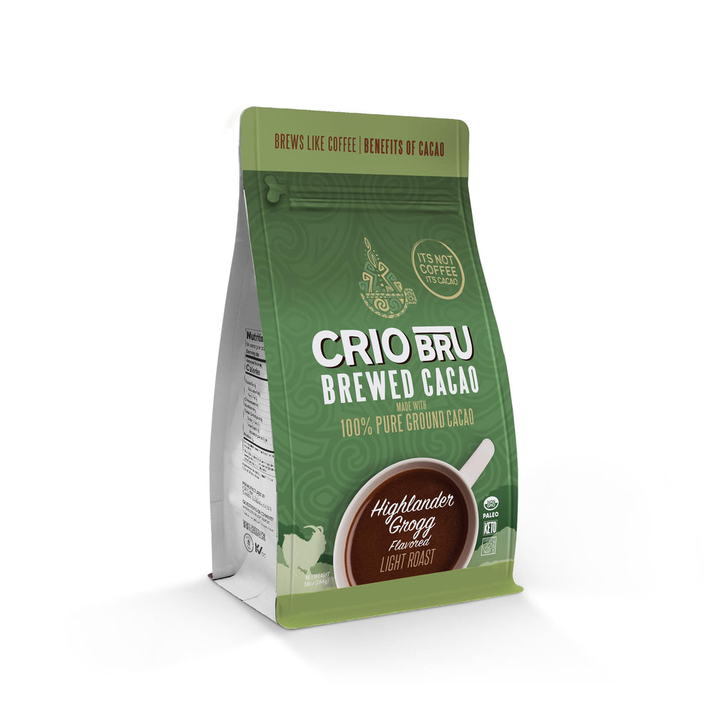 Crio Bru Highlander Grogg roast bag with hazelnut notes, ideal for cozy mornings.