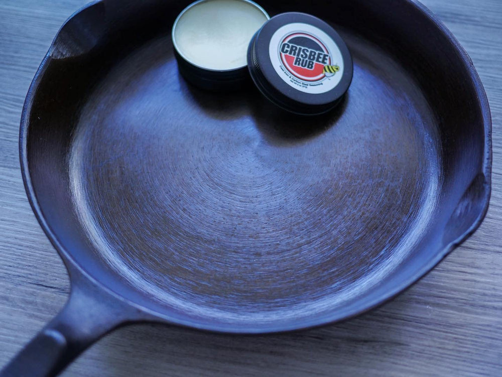 Crisbee Rub cast iron pan demonstrates smoother cooking surface