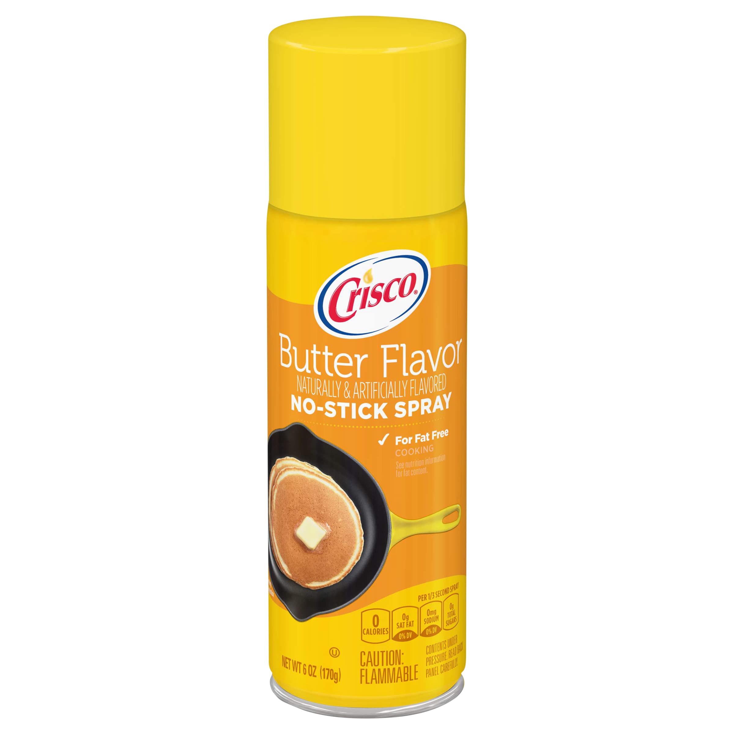 Crisco butter-flavored cooking spray bottle provides easy, non-stick coating for meals.