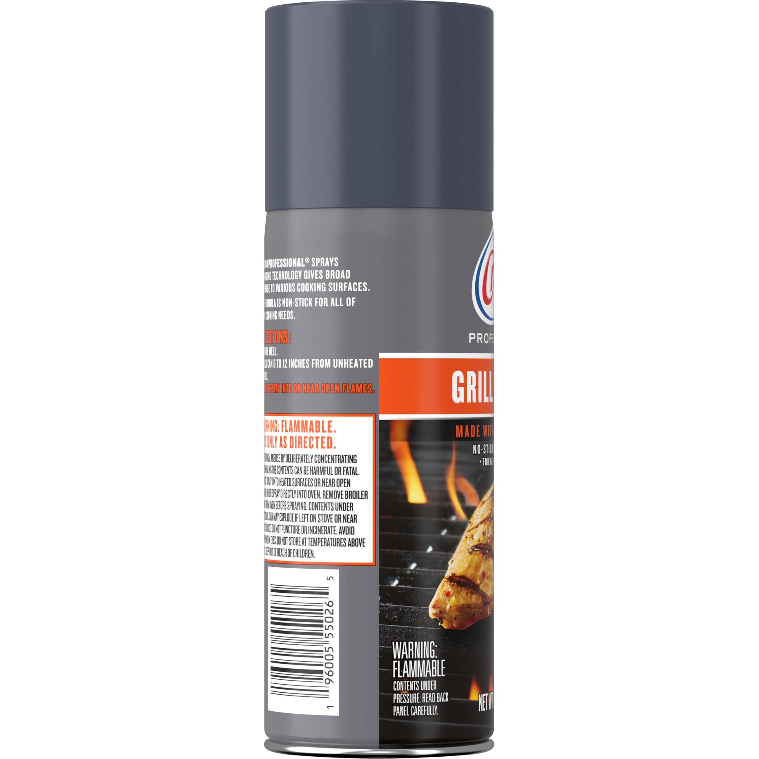 Crisco Grill Master spray on chicken on a grill pan to release easily.