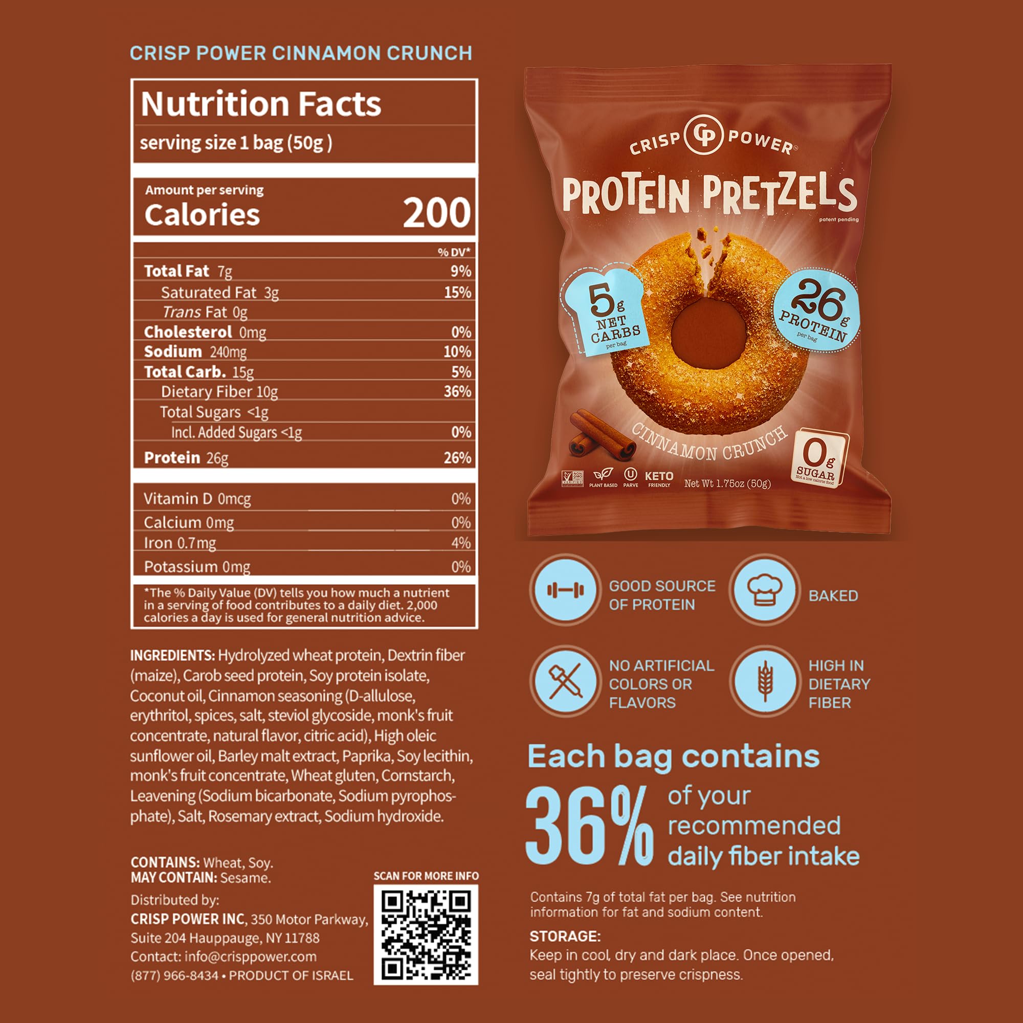 Close-up of CRISP POWER Cinnamon Crunch pretzels showing crisp texture