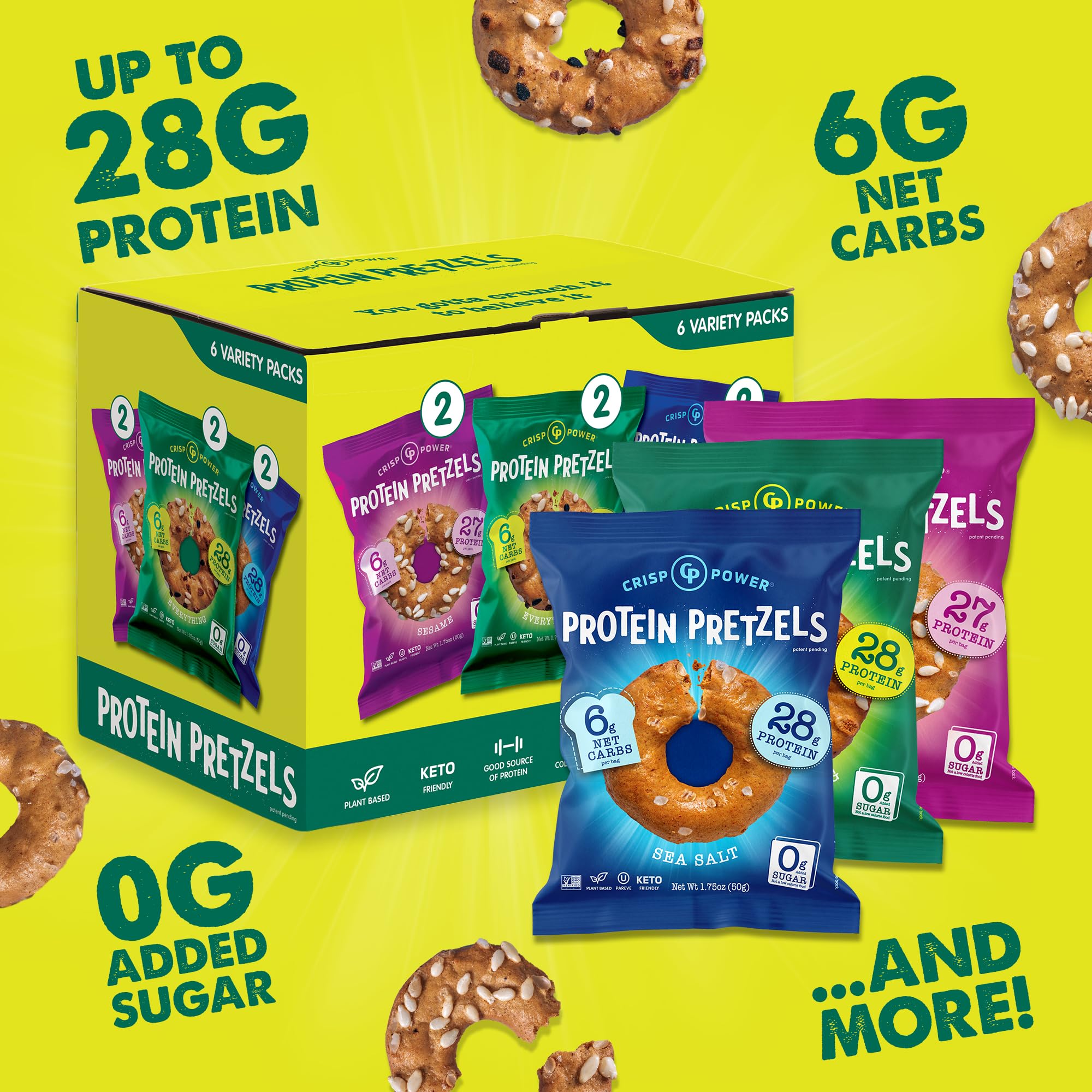CRISP POWER Protein Pretzels Everything bold seed mix for rich texture