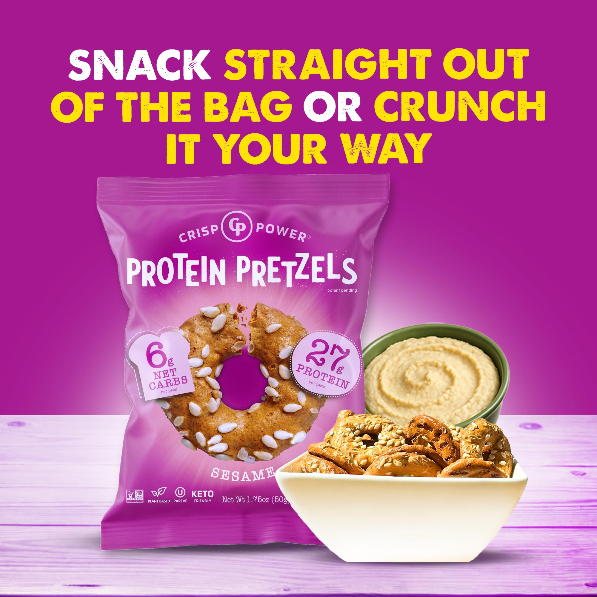 CRISP POWER Protein Pretzels On-the-go pack fits busy days