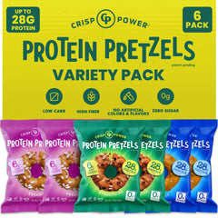 CRISP POWER Protein Pretzels Sea Salt front view shows a protein-packed crunchy snack