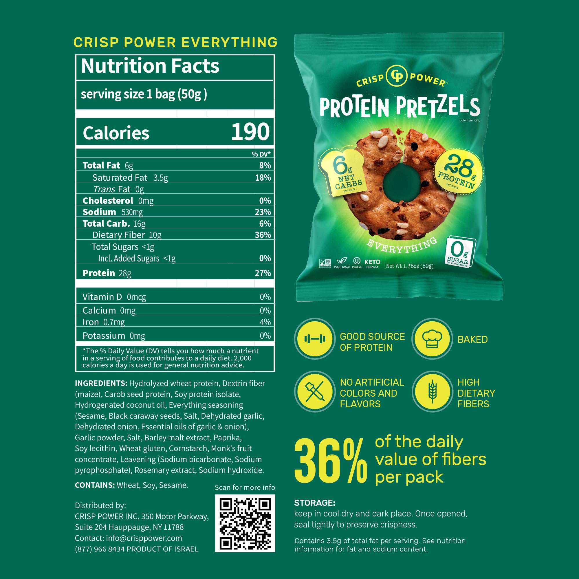 CRISP POWER Protein Pretzels Sesame savory crunch with high protein
