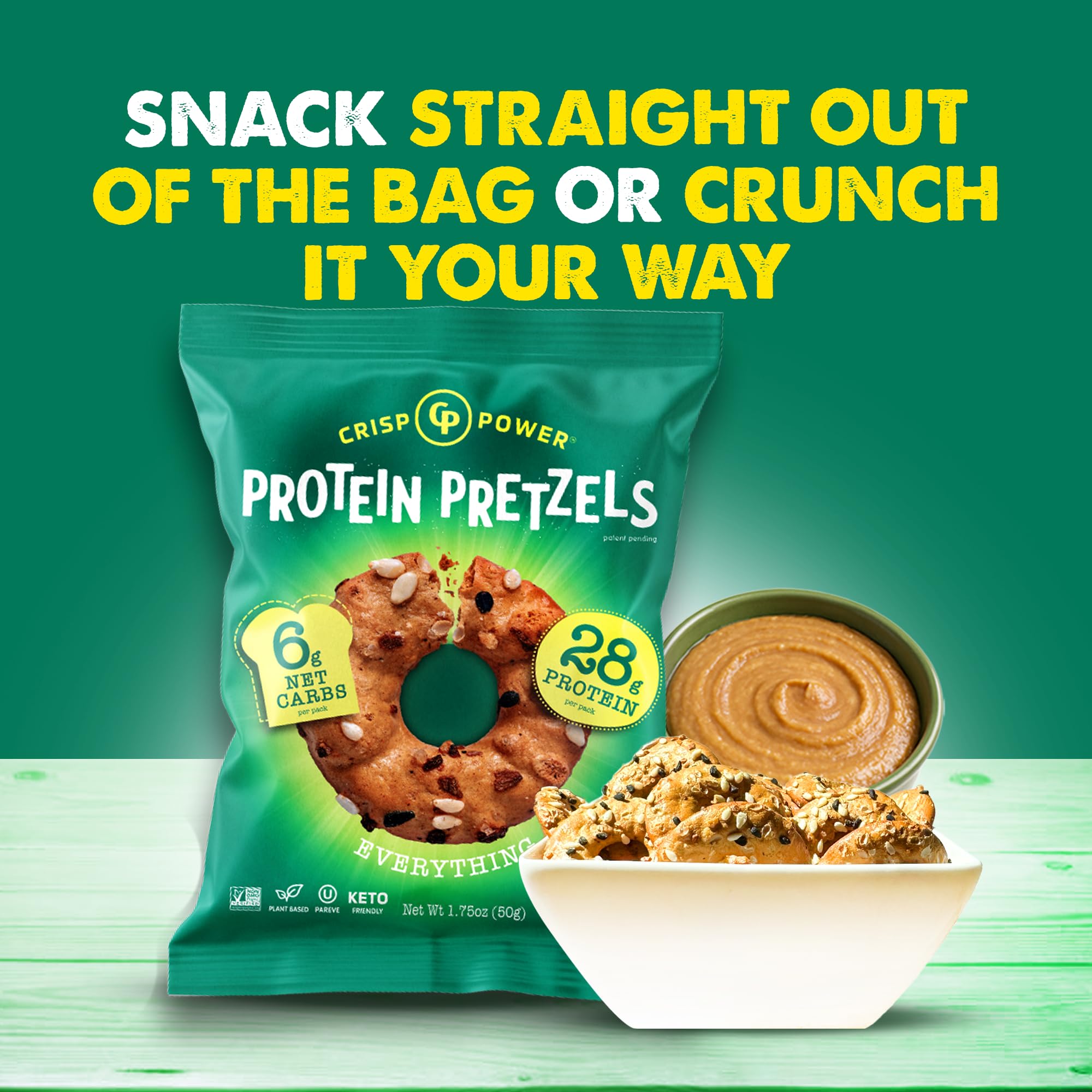 CRISP POWER serving idea shows on-the-go snacking with dips.