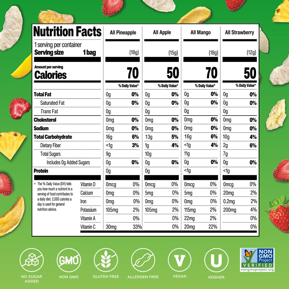 Crispy Green Apple freeze-dried fruit snacks bag ideal for kids' lunches