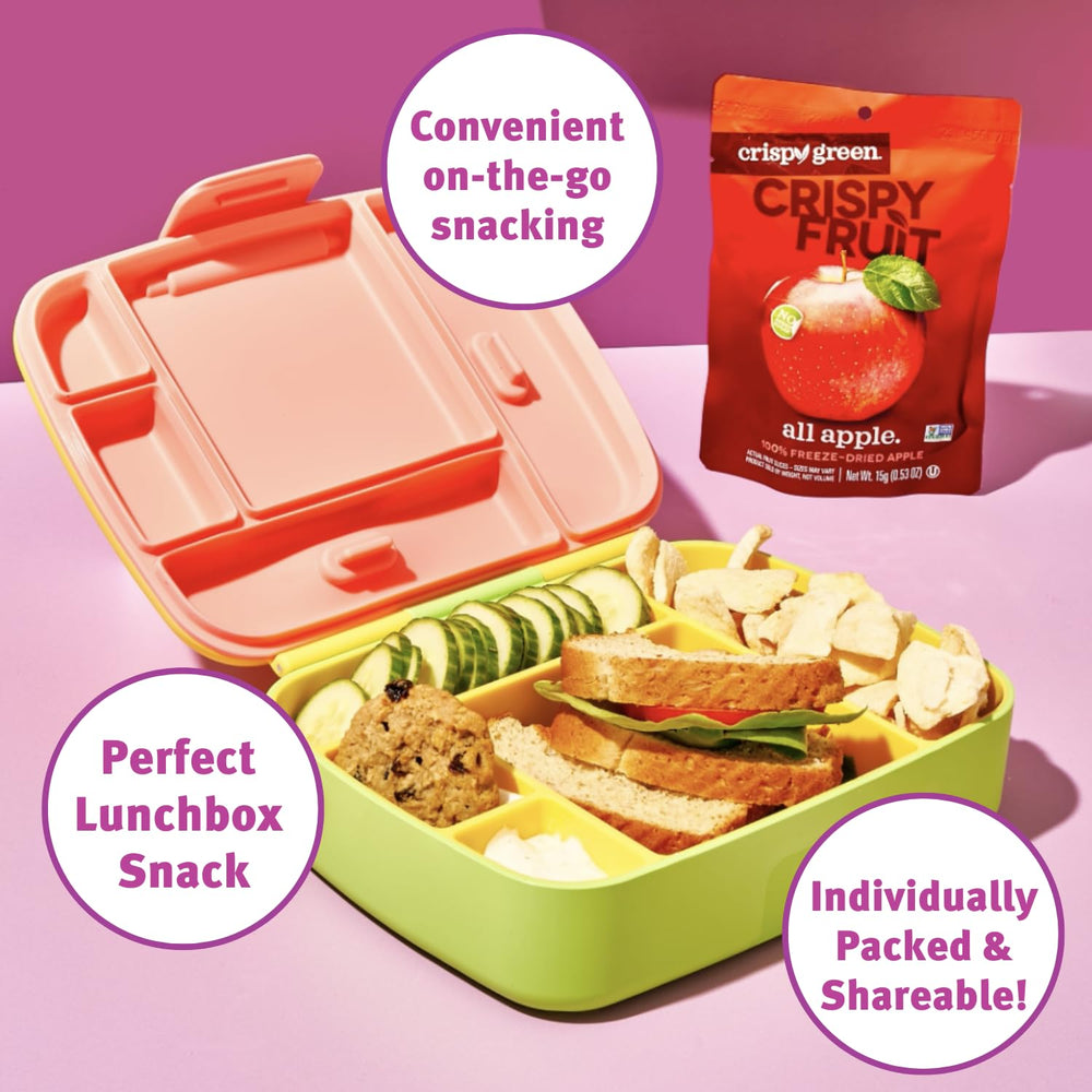 Crispy Green freeze-dried apple snack in a backpack for on-the-go energy.