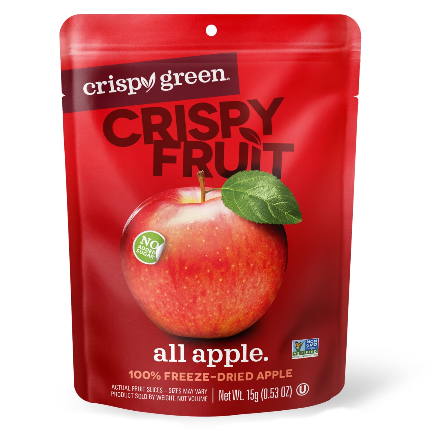 Crispy Green freeze-dried apple snack bag for quick on-the-go munching.