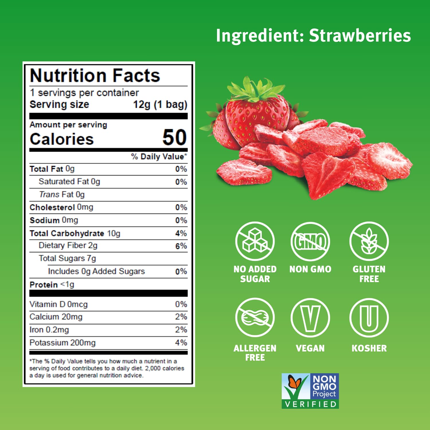 Crispy Green freeze-dried strawberry close-up showing crisp texture.