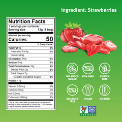 Crispy Green freeze-dried strawberry close-up showing crisp texture.