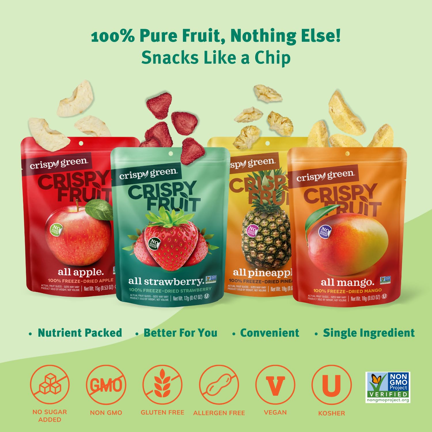 Crispy Green Mango freeze-dried fruit snacks bag with naturally sweet flavor
