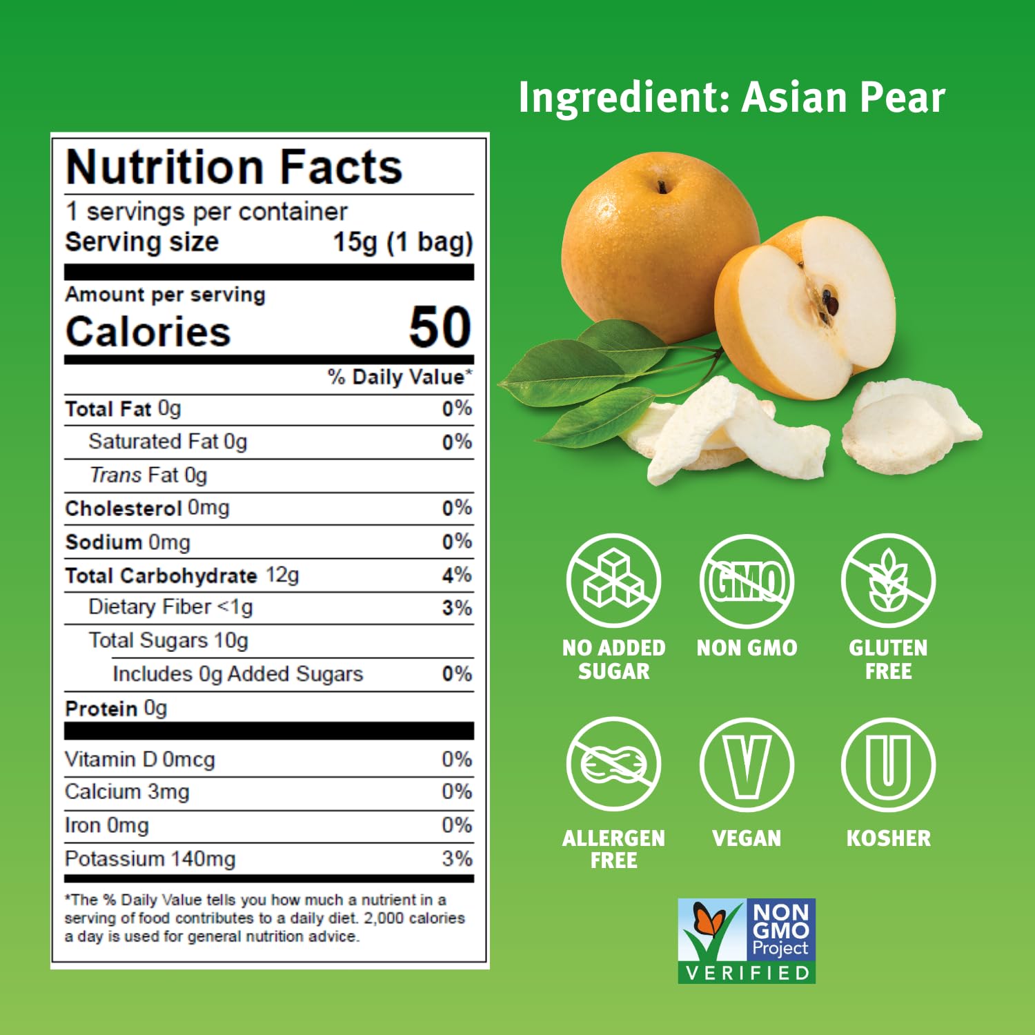 Crispy Green pear snack closeup highlighting light, crunchy texture and natural sweetness.