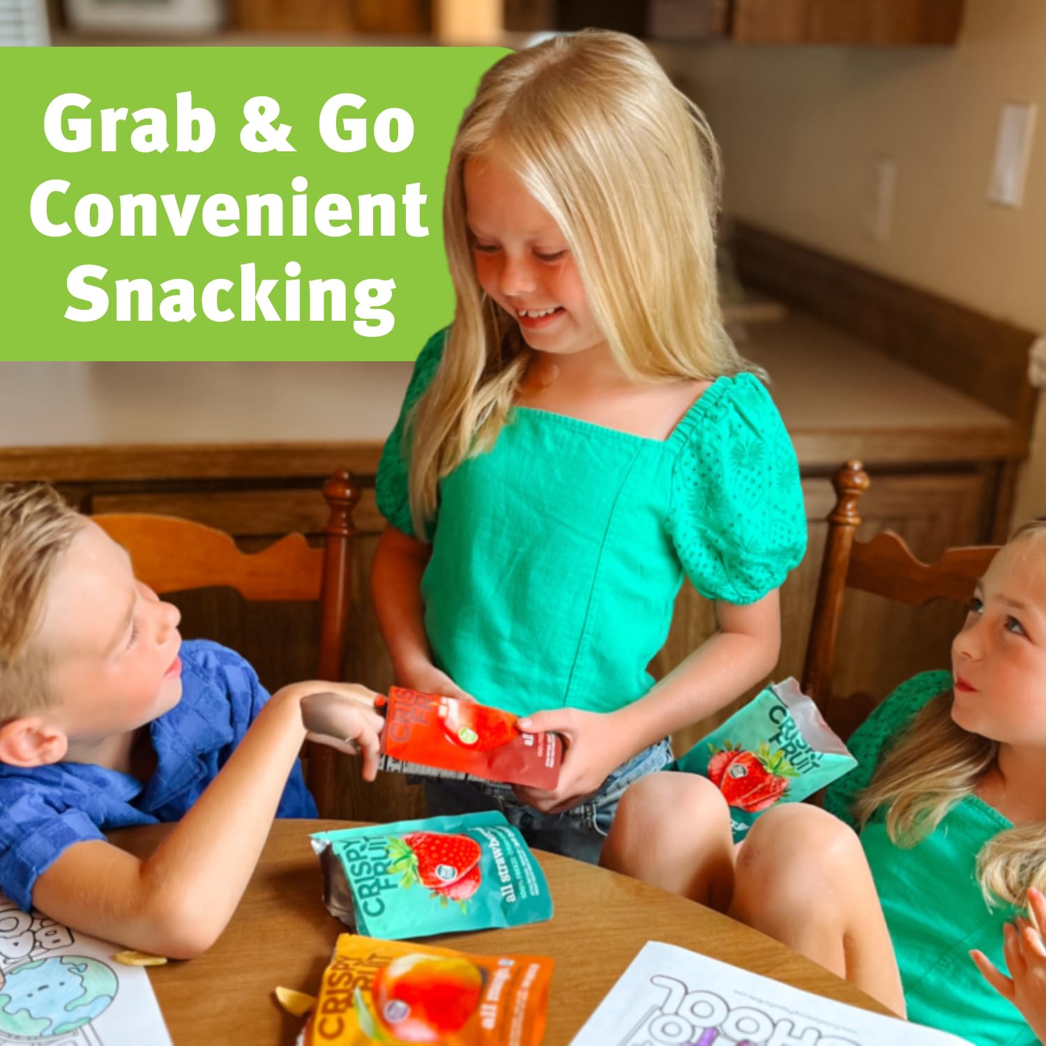 Crispy Green single-serve snack in a backpack for travel-friendly bites