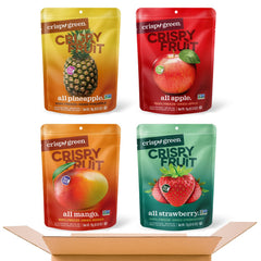 Crispy Green variety pack bags show four flavors for convenient lunches
