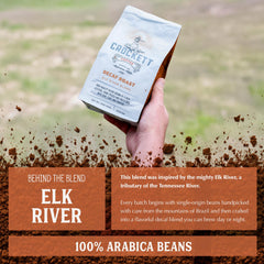 Crockett Decaf Ground Coffee scoop showcases precise measurement for consistent flavor.