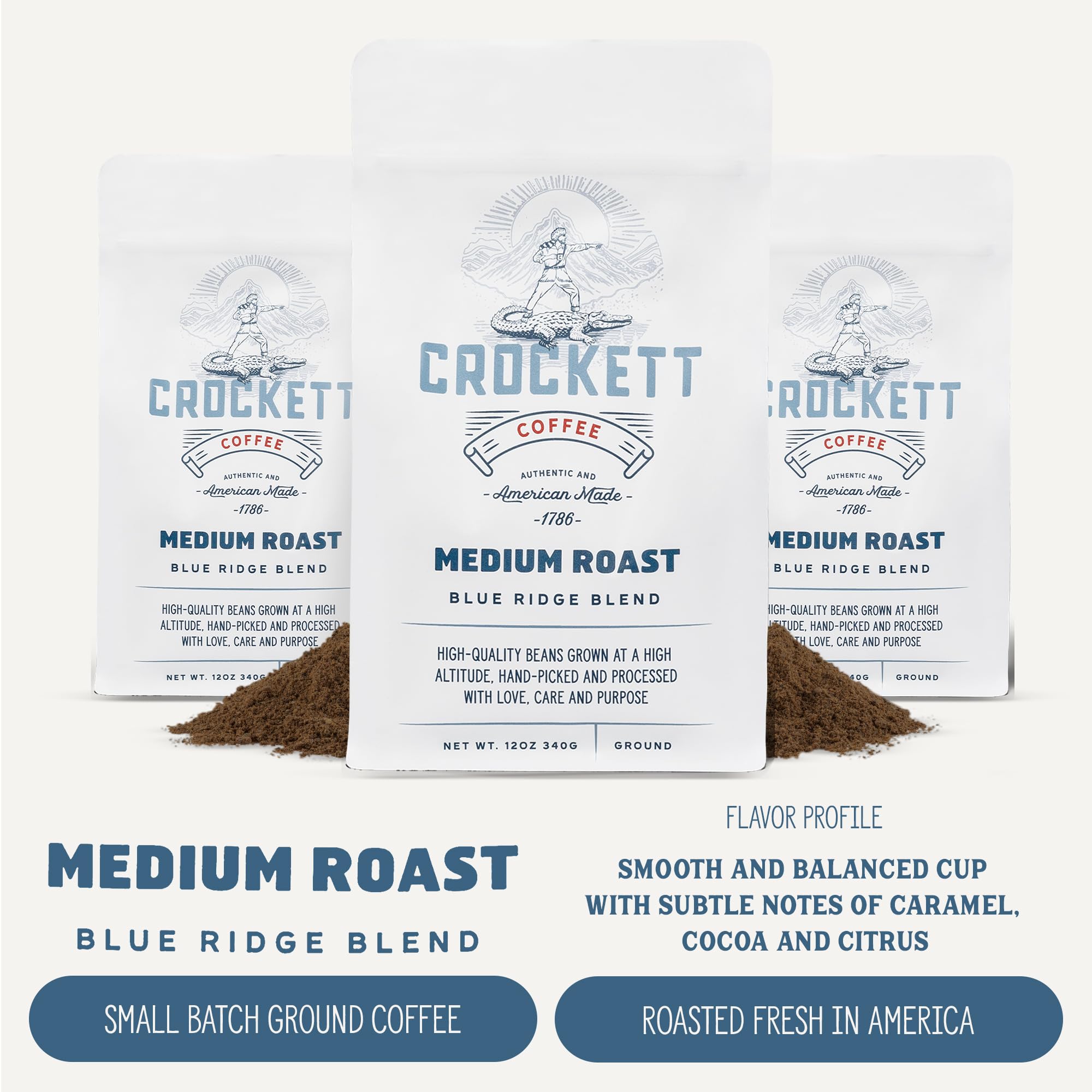 Crockett Coffee medium roast ground coffee brew steam captures bold aroma for mornings