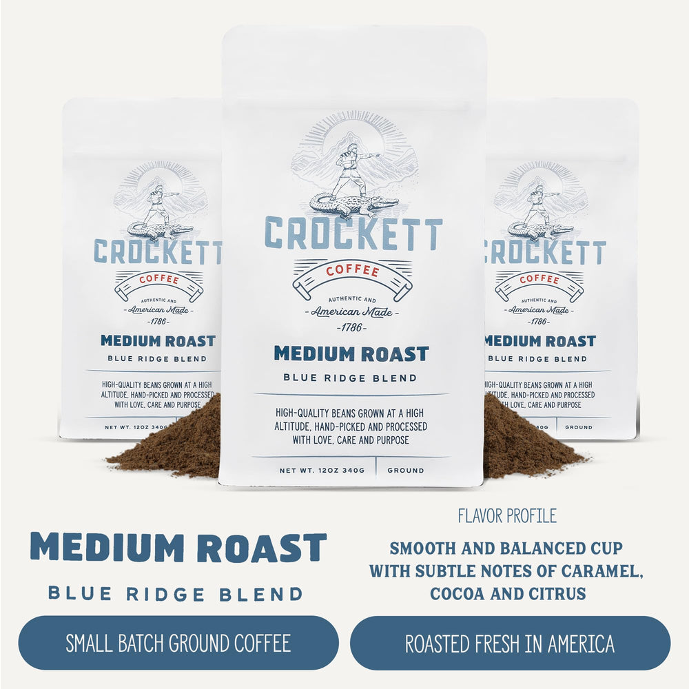 Crockett Coffee medium roast ground coffee brew steam captures bold aroma for mornings