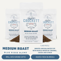 Crockett Coffee medium roast ground coffee brew steam captures bold aroma for mornings