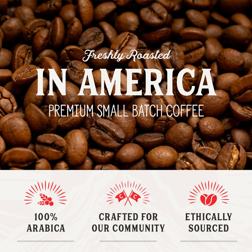 Crockett Coffee medium roast ground coffee mug setup conveys approachable daily use