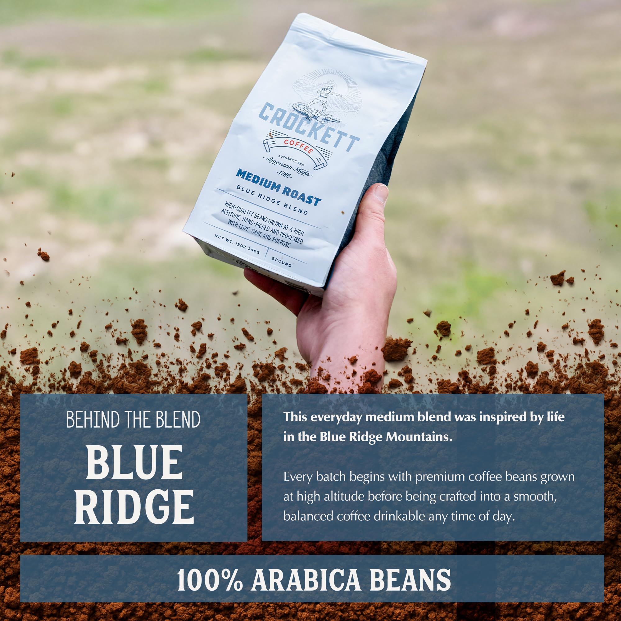 Crockett Coffee medium roast ground coffee pour-over ready highlights balanced flavor