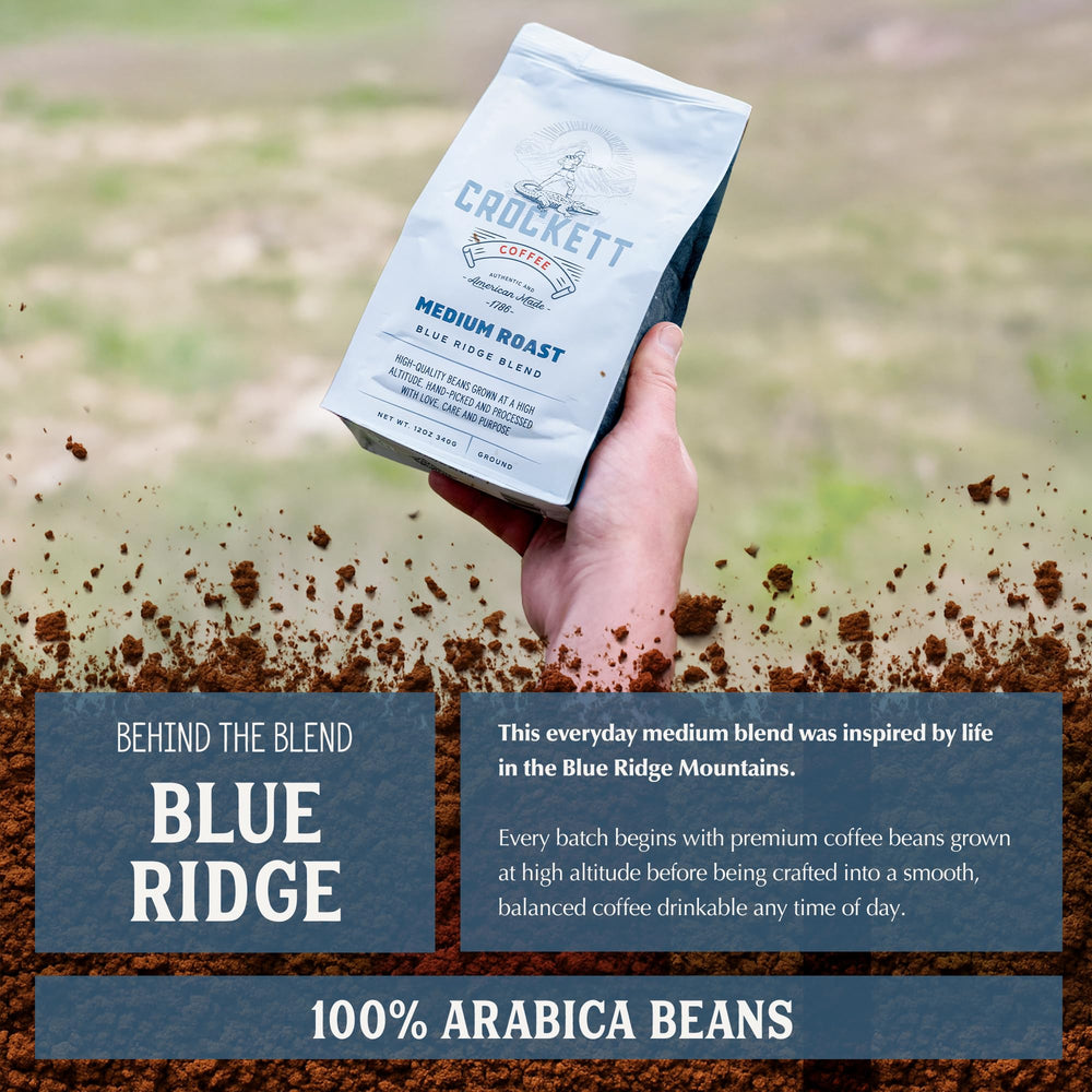 Crockett Coffee medium roast ground coffee pour-over ready highlights balanced flavor