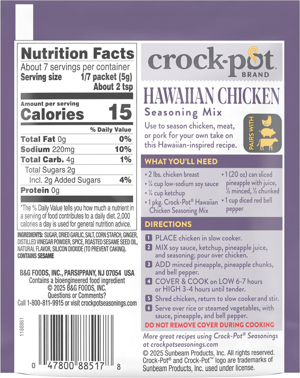 Crock-Pot Hawaiian Seasoning Mix label closeup shows ingredients for easy planning.